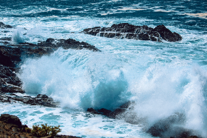 beach, waves, breaking, shore, day, water, daylight, stormy, rock - object, sea foam, motion, surfing, tide, power, nature, wave, seafoam, solid, cliff coast