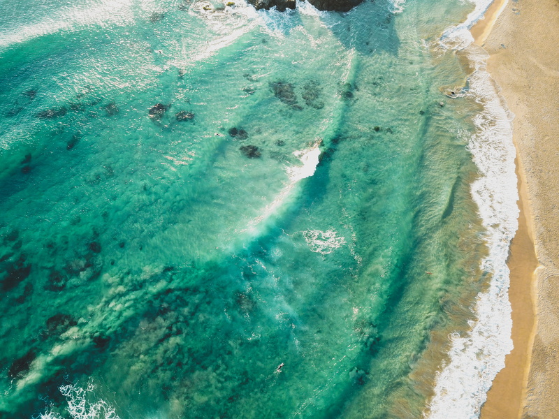 texture, 4K, aerial view, shoreline, beach, coast, motion, birds eye view, sport, aerial, outdoors, day, waves, coastal, surfing, view, drone shot