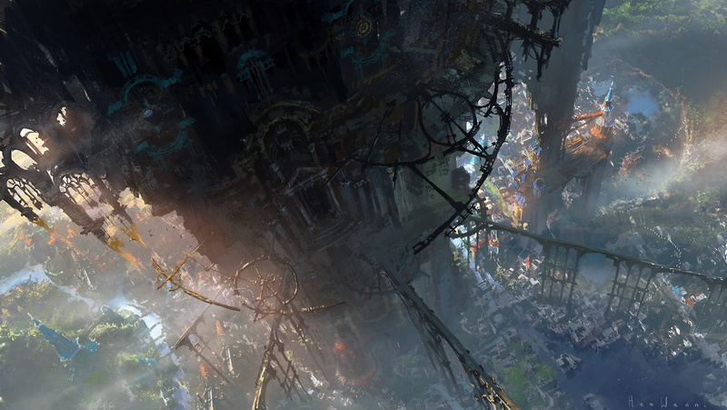 Kim Hee Wan, water, height, Bioshock infinite, bridges, lighthouse, art, the view from the top, the city, clouds, 1080P