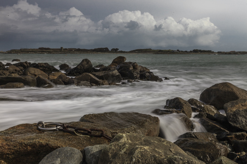 guernsey, day, rousse bay, solid, outdoors, beauty in nature, land, scenics - nature, rocky coastline, beach, wave, sea, motion, horizon, rock - object