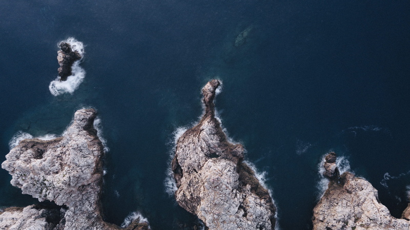 rock, spain, drone, drone view, aerial, 4K, beauty In Nature, scenics, looking down, sea, nature, reef, wafe, cliff, journey, wave, deep, menorca, summer