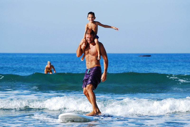 father and son, wafe, sport, 4K, water, shirtless, surfing, boy, father, vacation, sea, vacations, land, holiday, motion, surfboarding, smile, outdoors