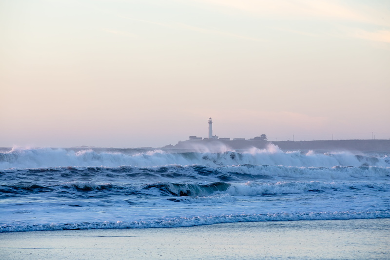 pacific, power in nature, land, beach, sunset, seawaves, waves, environment, guidance, seashore, nature, lighthouse, scenics - nature, ocean, built structure