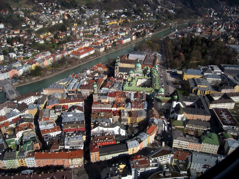 aerial, outdoors, high, plant, crowded, innsbruck, buildings, austria, crowd, high angle view, building, day, city life, townscape, photo, city view, 5K