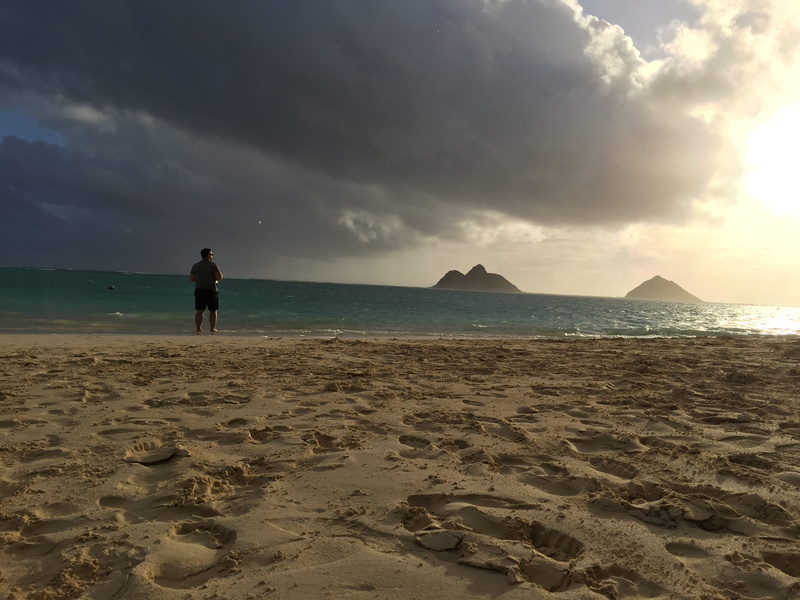 sea, land, cloud - sky, beauty in nature, trip, vacations, ocean, rear view, sky, one person, 2K, full length, scenics - nature, united states, tranquil scene