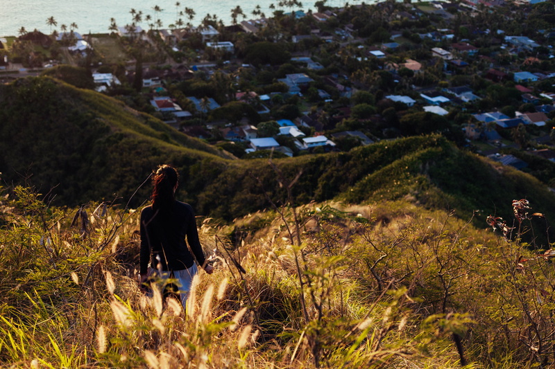 hiking, sunrise, land, women, one person, mountain, adult, outdoors, day, high angle view, architecture, nature, hawaii, rear view, leisure activity, 5K
