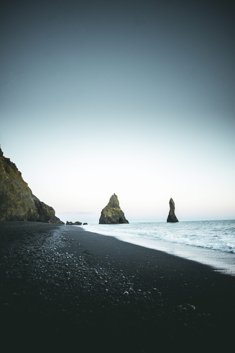 portrait, color Image, island, coast, seashore, mountain, sunset, overcast, copy Space, landscape, sun, black sand, vacations, day, seascape, ocean, beauty In Nature