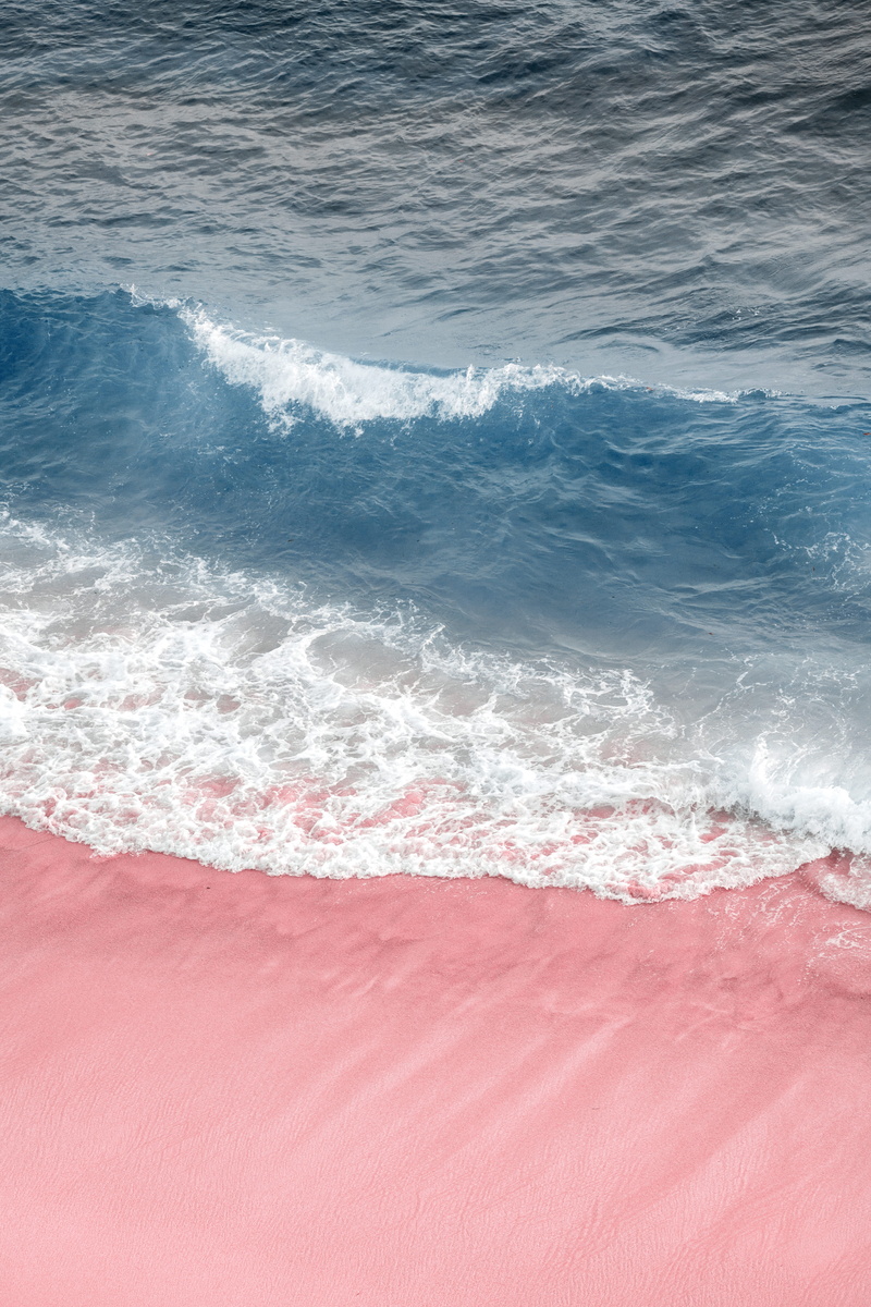 pink, water, ocean, day, sand, motion, 5K, blue, rushing, coast, rose, color, sea waves, beauty in nature, summer, land, surfing, high angle view, power in nature