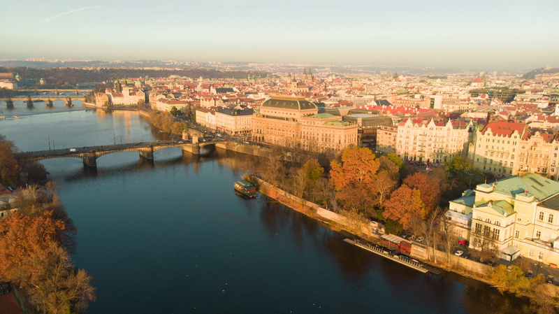 mavic air, outdoors, residential district, landscape, building, 4K, národní divadlo, czech republic, river, building exterior, prague, architecture, nature