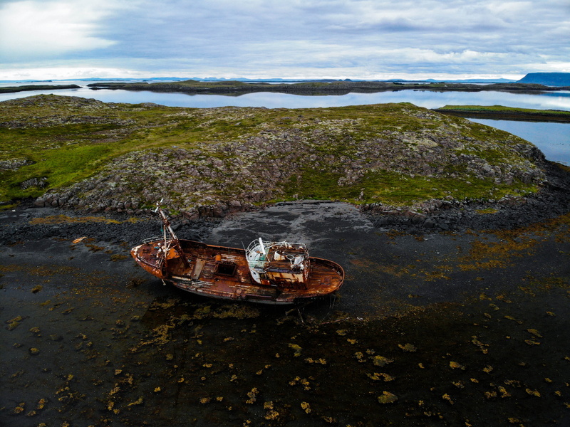mode of transportation, no people, mavic air, abandoned, ship, day, low tide, rust, vehicle, boat, plant, outdoors, watercraft, wreck, transportation, 4K
