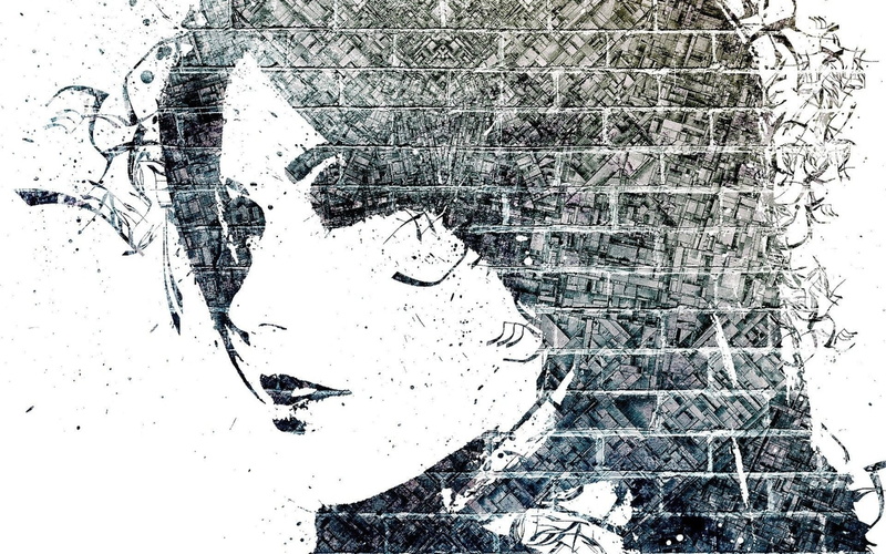 graffiti, mosaic, Alex Cherry, artwork, 1080P, paint splatter, women, face, abstract, monochrome
