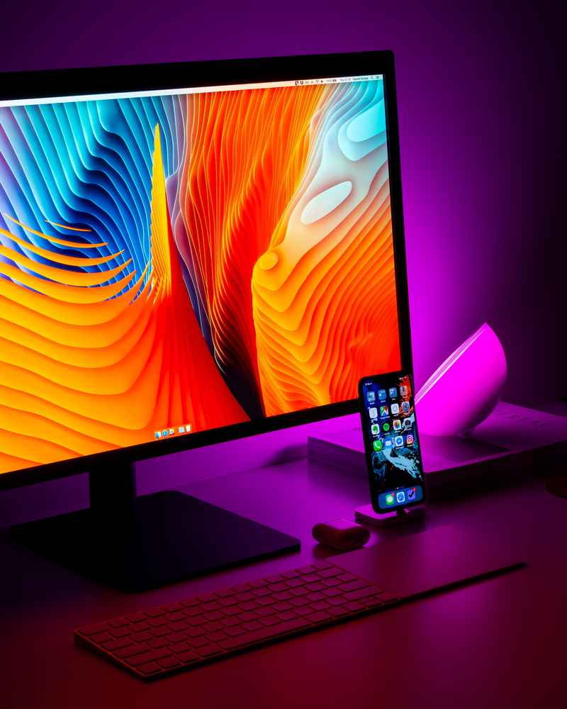 table, computer equipment, internet, technology, connection, indoors, tv, arts culture and entertainment, no people, multi colored, purple, studio shot