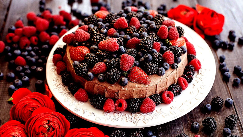 raspberry, toppings, pie, berry, fruit, 1080P, dessert, fruit cake, blueberry, sweetness, cake, torte, chocolate cake