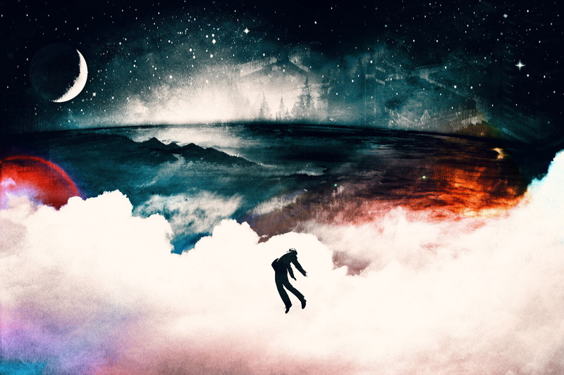 2K, clouds, silhouette, artwork, Alex Cherry, Moon, grunge