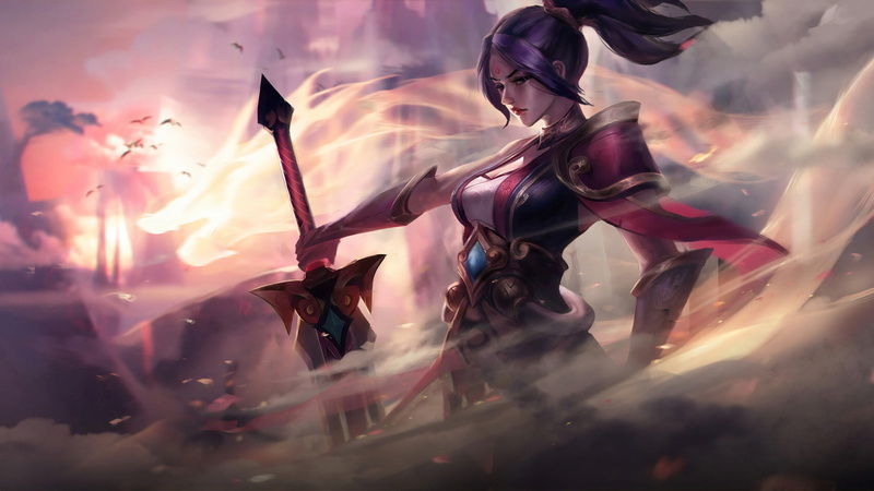 smoke background, artwork, digital art, sword, fantasy girl, fantasy art, warrior, 1080P, fantasy, game, girl, Riven, League of Legends