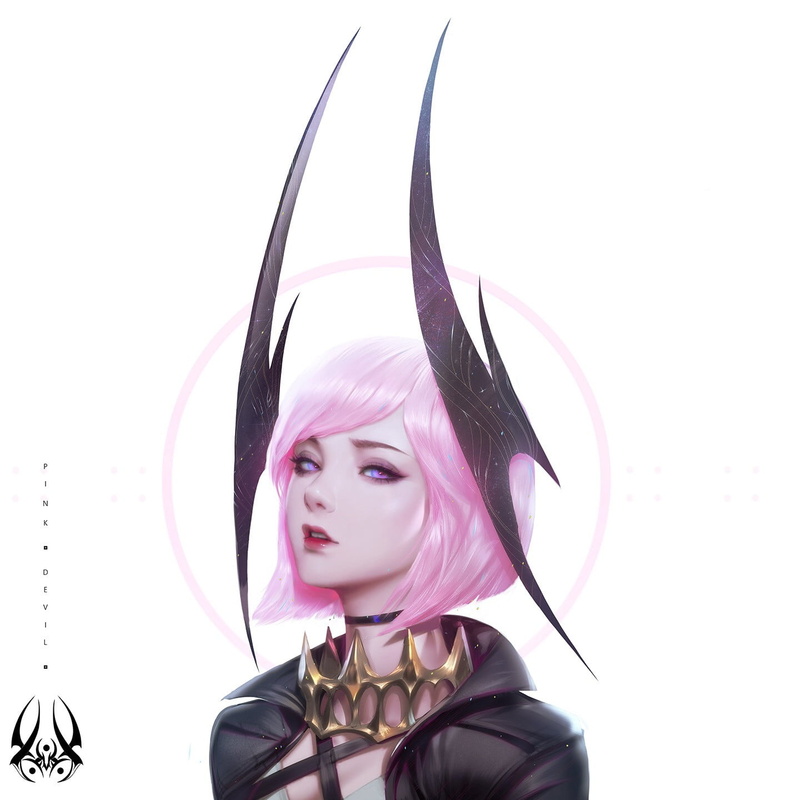 720P, pink hair, short hair, Zeronis, lipstick, digital, 3D, digital art, artwork, fantasy girl, white background