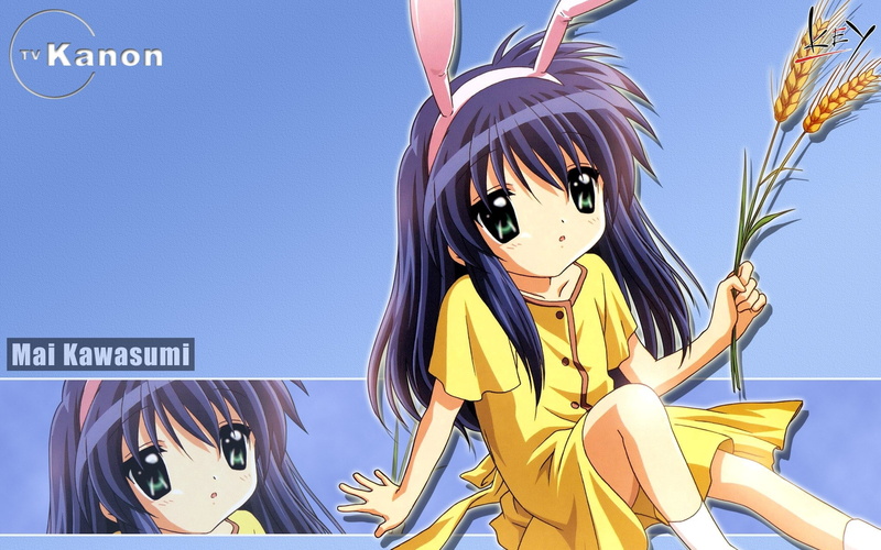 Ears, adult, people, fashion, script, Girl, sky, text, Spike of rye, human representation, representation, yellow, Kanon, outdoors, Tsukimiya ayu, blue