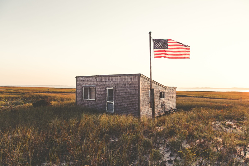 striped, 5K, sky, landscape, land, independence, beach house, outpost, gray, outdoors, sunset, patriotism, no people, built structure, environment, wind
