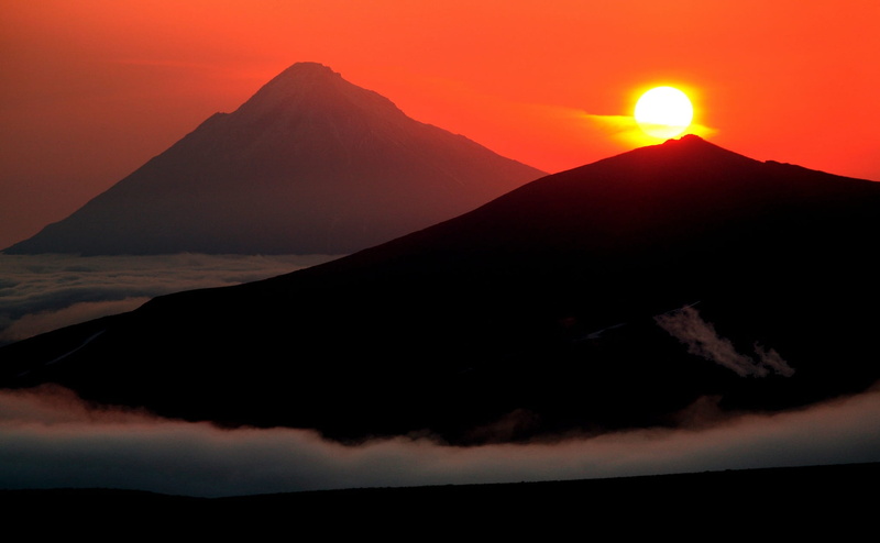 no people, volcanic crater, evening, sky, silhouette, mountains, mountain range, tranquil scene, idyllic, slopes, power in nature, journey, kamchatka, nature