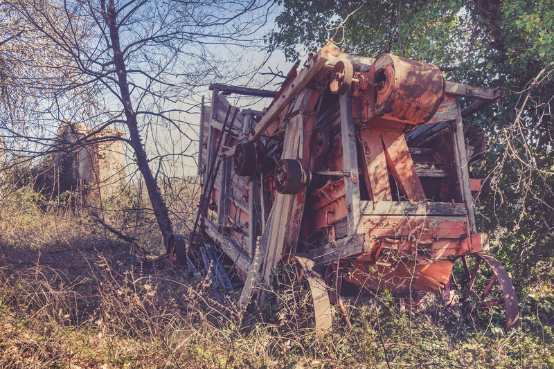 ancient, facility, old, obsolete, forest, nature, agriculture, work, campaign, plant, land, farm, bare tree, hay, tractors, prato, ruined, metal, tree