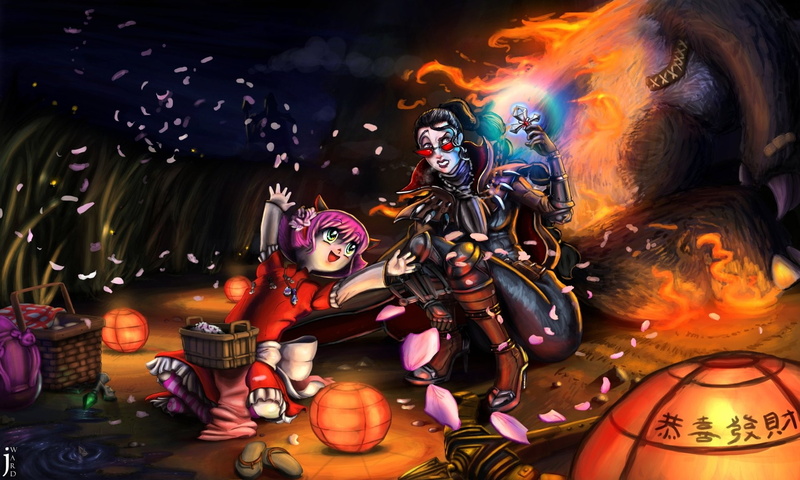 sculpture, human representation, multi colored, indoors, illuminated, festival, night, religion, no people, League Of Legends, Annie (League Of Legends)