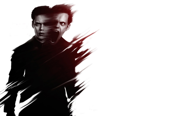 one person, studio shot, standing, black, leisure activity, portrait, indoors, Roman Godfrey, aggression, white background, Hemlock Grove, Bill Skarsgård