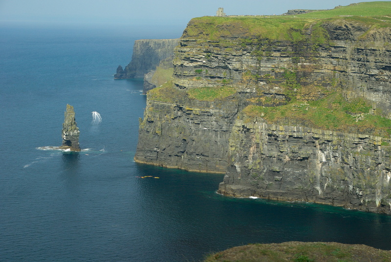 cliffs of moher, land, nautical vessel, water, near, solid, rock formation, scenics - nature, eroded, sailboat, sea, tranquility, outdoors, nature, cliff