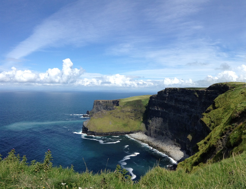 outdoors, blue, tranquil scene, blue sky, environment, sky, ocean, tranquility, mountain, no people, non-urban scene, ireland, 2K, cliff, plant, nature