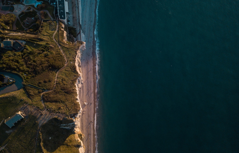 seashore, 9 avenue damilaville, cliff, rock, aerial, promontory, sea, tranquil scene, étretat, tourism, land, water, france, aerial view, outdoors, horizon over water