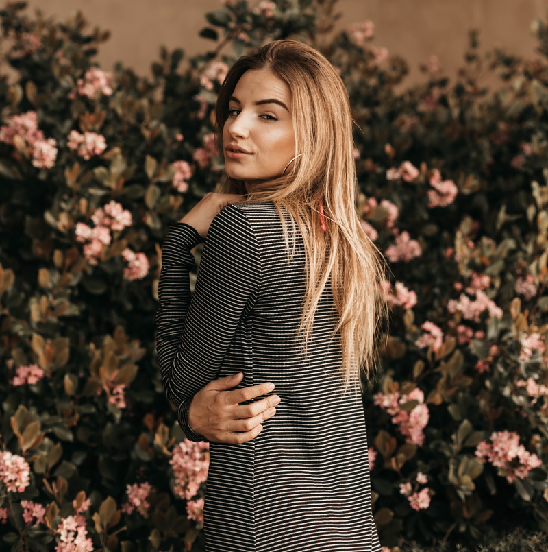 shirt, real people, human, evening dress, person, long, outdoors, beauty, beautiful woman, striped, clothing, 2K, lifestyles, hairstyle, hair, apparel