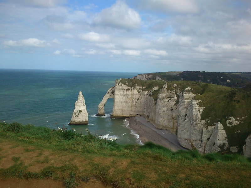 rock formation, sky, tranquil scene, grass, green trees, t normandie, holidays, plant, 2K, sea, scenics - nature, land, beauty in nature, outdoors, horizon over water