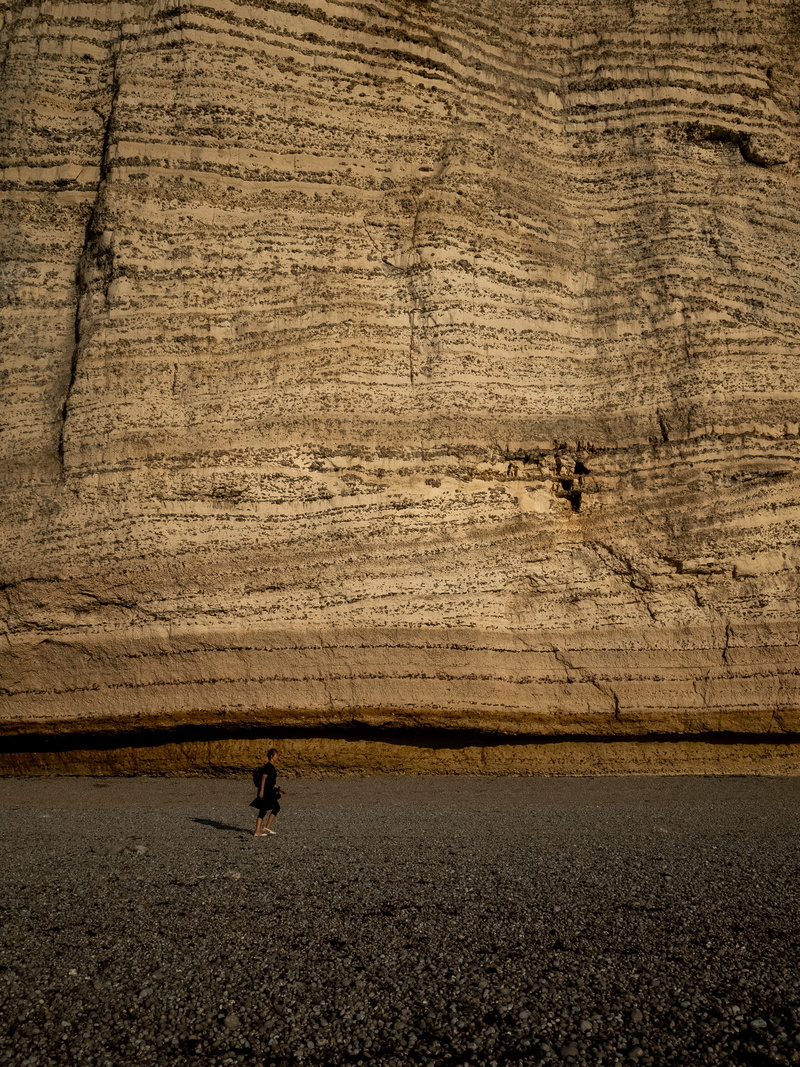 beauty in nature, one person, field, transportation, textured, 4K, sand, unrecognizable person, sea, etretat, landscape, walking, france, normandy, nature