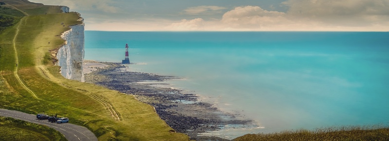 uk, outdoors, horizon, nature, scenics, architecture, water, cliff, eastbourne, 1080P, great britain, high angle view, travel destinations, turquoise colored
