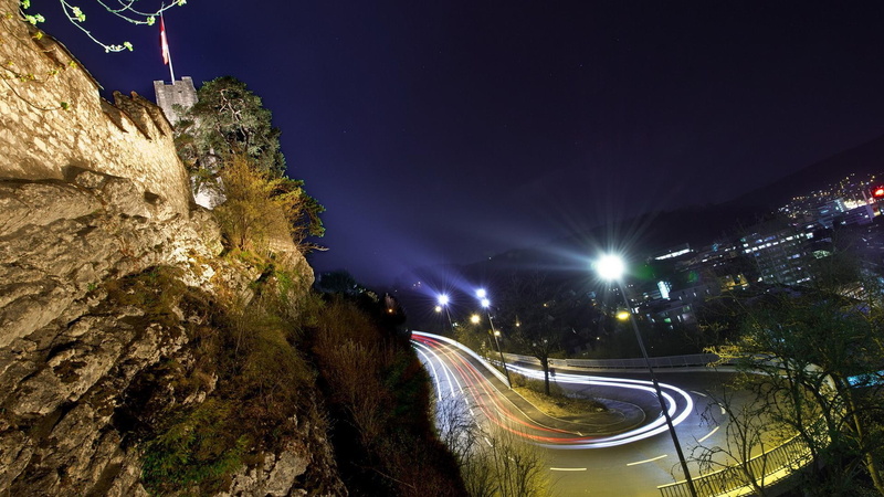night, road, lights, city, nature and landscapes, serpentine, mountain, 1080P, winding