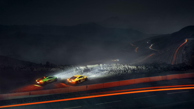car, truck, night, mclaren p1, no people, on the move, headlight, speed, landscape, nature, mode of transportation, audi r8, outdoors, land vehicle, light trail