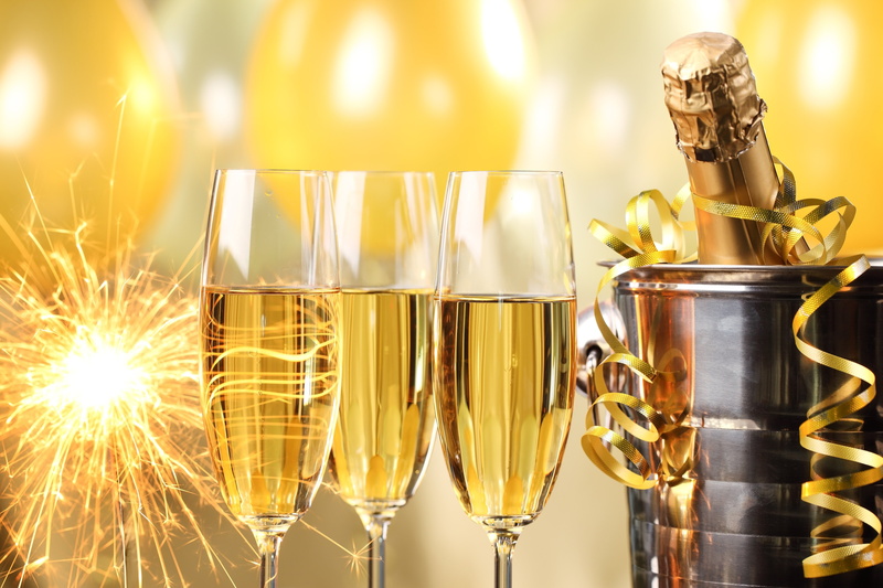 balloons, golden, glasses, holiday, 5K, happy, champagne, sparklers, bottle, year, bucket, serpentine, celebration