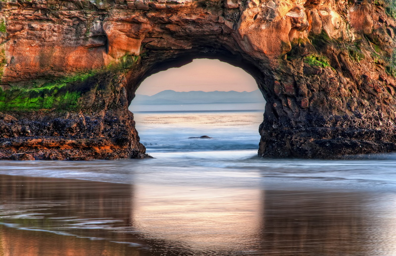 waterfront, arch, rock, the ocean, water, California, eroded, nature, beauty in nature, tranquility, natural arch, State California, USA, scenics - nature