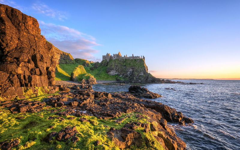 coast, 1080P, Ireland, Atlantic Ocean, dunluce castle, castle, dunluce