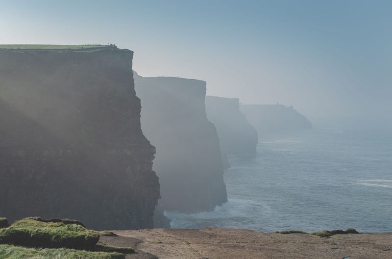 cliffs of moher, beauty in nature, ocean, shoreline, rock, day, rock - object, coast, cliff, land, water, ireland, scenics - nature, trip, clear sky, tranquility