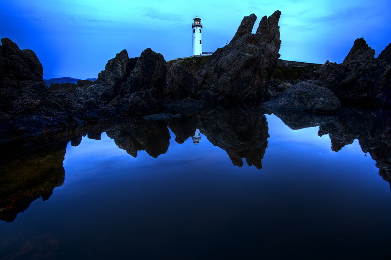 Fanad Head Lighthouse, rocks, lighthouse, the ocean, Ireland, night, 1080P, County Donegal
