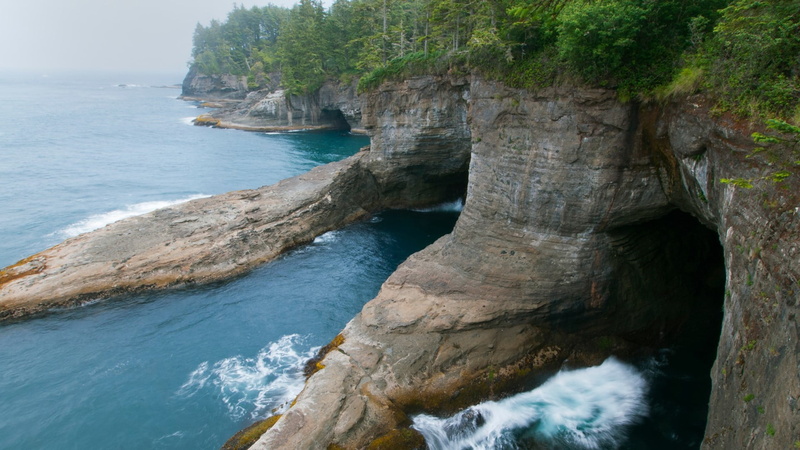 peninsula, water, 1080P, rocks, landscape, Washington, sea, long exposure, USA, nature, cave, trees, Cape Flattery
