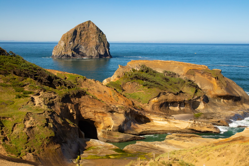 water, landscape, day, rock - object, peninsula, scenery, rock formation, pacific city, aerial, solid, horizon over water, nature, rocky coastline, clear sky