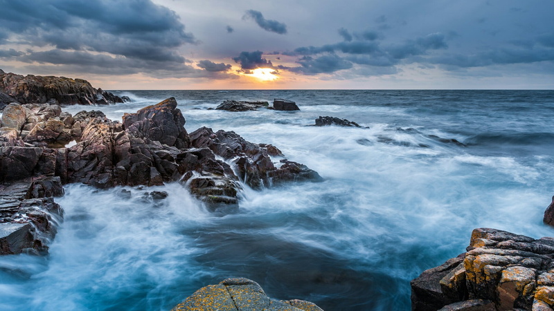 wind wave, rock, coast, 1080P, rock - object, water, kullaberg, kullen peninsula, cloud - sky, shore, power in nature, sunset, motion, rocky coastline