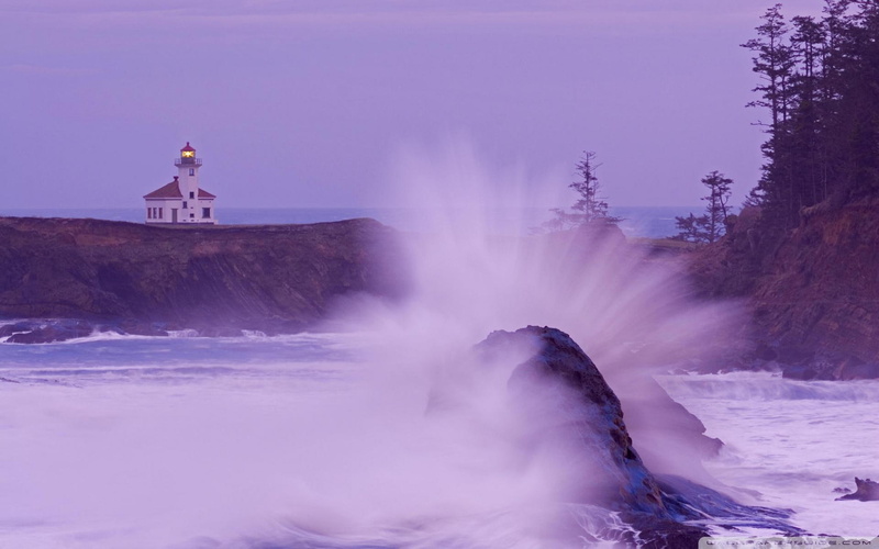 mist, pink, arago, waves, lighthouse, 1080P, breaking, nature and landscapes, rocks, wave, cape