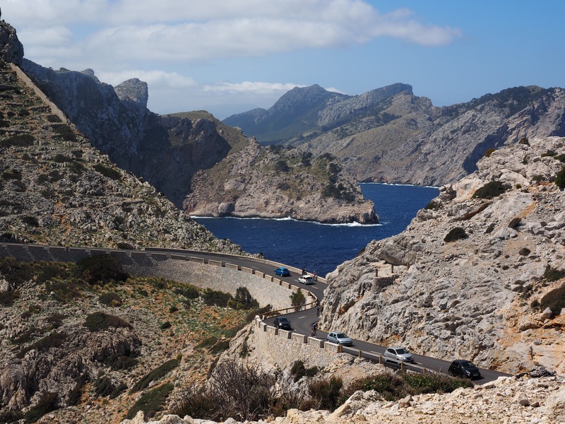 mallorca, 4K, car, nature, tranquility, sea, mountain, formation, scenics - nature, day, pass road, traffic, booked, cloud - sky, solid, rock - object