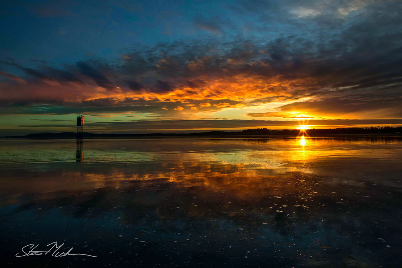 the sky, state, before sunset, the Pacific ocean, Coos, reflection, river, water, USA, the evening, the sun, clouds, Oregon, the last rays, Bay, 1080P