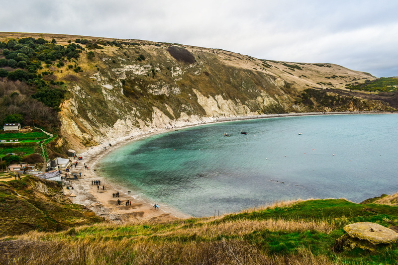 sky, landscape, dorset, day, land, tranquil scene, beach, no people, lulworth cove, plant, tranquility, 5K, sea, coastline, cloud - sky, bay, water, england