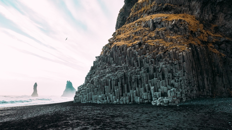 Iceland, Reynisfjara, waves, landscape, Rock Formation, beach, 4K, Coast, sea, cliff, rock