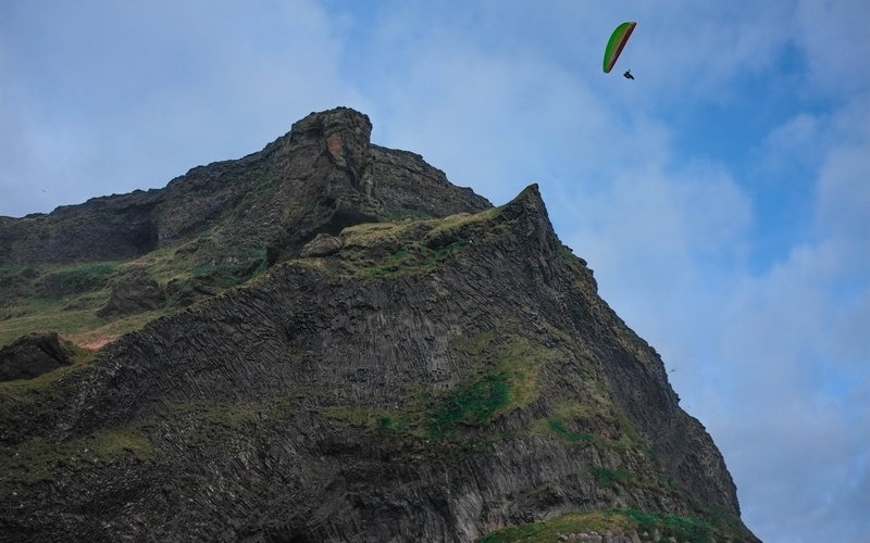 outdoors, reynisfjara, rock, low angle view, tranquility, rock - object, mountain peak, tranquil scene, scenics - nature, leisure activity, nature, mountain range