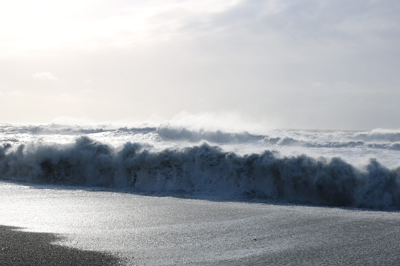 ice, sky, nature, sea, cloud - sky, beauty in nature, ocean, 5K, outdoors, tsunami, vik, shoreline, water, power, reynisfjara, non-urban scene, black sand